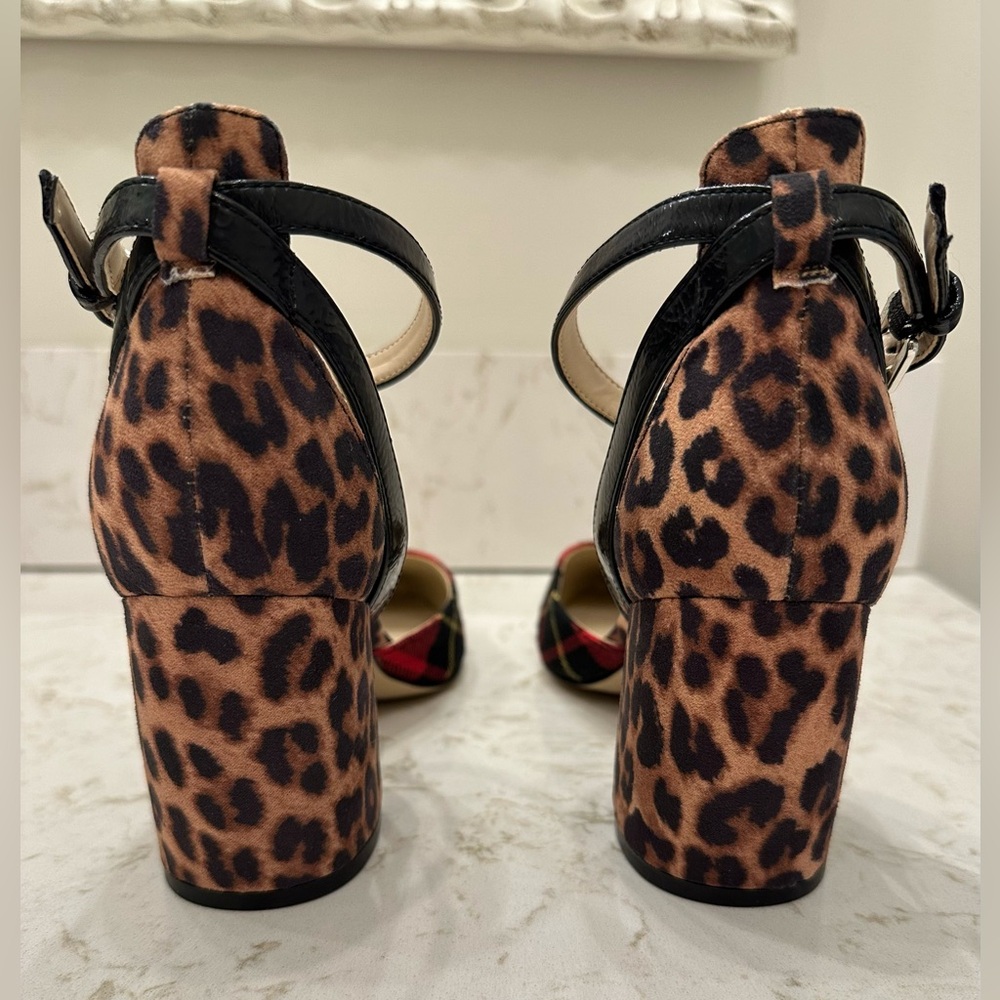 Marc Fisher Tartan Plaid Leopard Ankle Strap Block Heels 6 - Picture 7 of 12